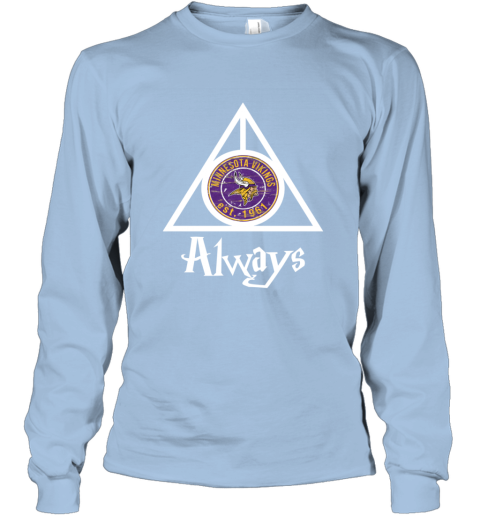 Always Love The Minnesota Vikings x Harry Potter Mashup NFL iuu6 always love the minnesota vikings x harry potter m long sleeve tee 14 front light blue