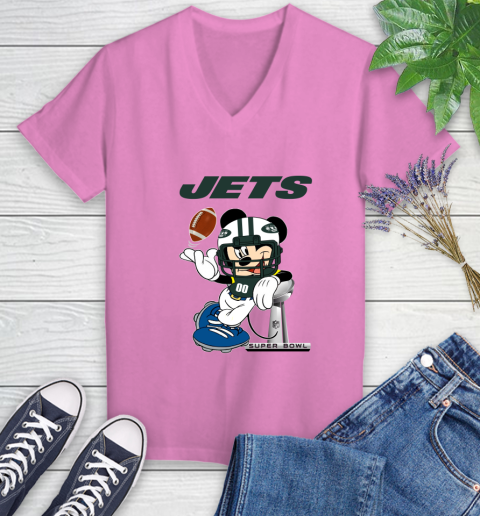 NFL New York Jets Mickey Mouse Disney Super Bowl Football T Shirt Women's V-Neck T-Shirt 14