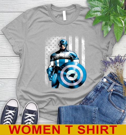 Carolina Panthers NFL Football Captain America Marvel Avengers American Flag Shirt Women's T-Shirt 5