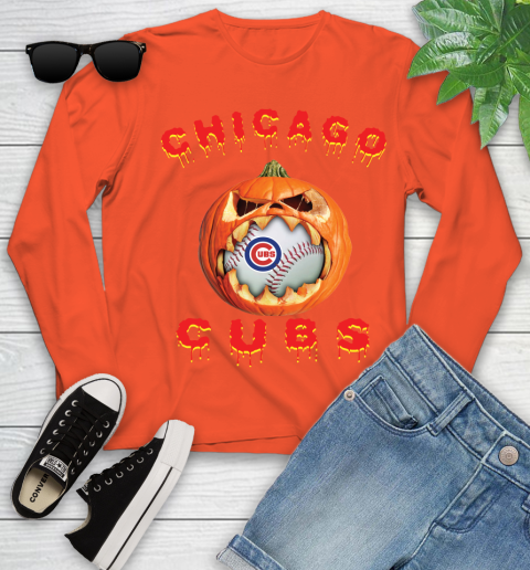 MLB Chicago Cubs Halloween Pumpkin Baseball Sports Youth Long Sleeve 4