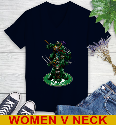 NBA Basketball Boston Celtics Teenage Mutant Ninja Turtles Shirt Women's V-Neck T-Shirt 3