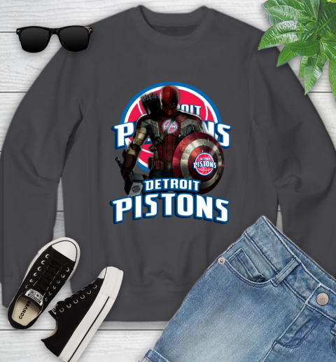 Detroit Pistons NBA Basketball Captain America Thor Spider Man Hawkeye Avengers Youth Sweatshirt 6
