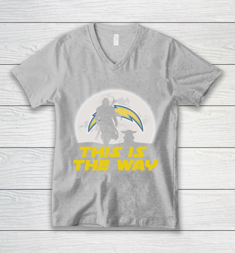 Los Angeles Chargers NFL Football Star Wars Yoda And Mandalorian This Is The Way V-Neck T-Shirt 3