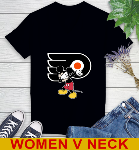 Philadelphia Flyers NHL Hockey Dabbing Mickey Disney Sports Women's V-Neck T-Shirt 2