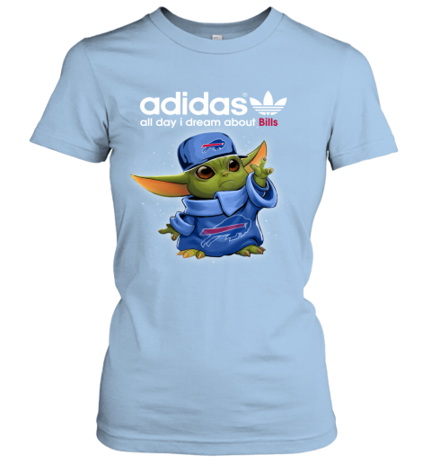 Baby Yoda Adidas All Day I Dream About  Bills v2v3 baby yoda adidas all day i dream aboutbills ladies t shirt 20 front light blue