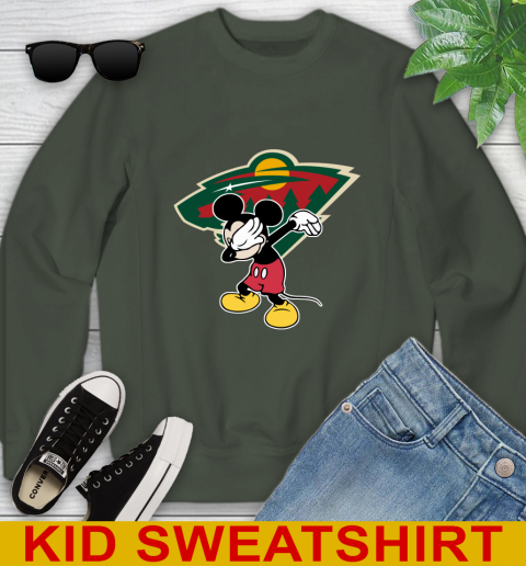 Minnesota Wild NHL Hockey Dabbing Mickey Disney Sports Youth Sweatshirt 9