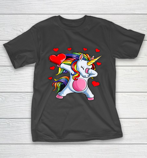 Rainbow Unicorn Dab Hearts Shirts For Girls Women Valentine T-Shirt
