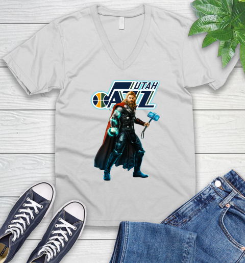 NBA Thor Avengers Endgame Basketball Utah Jazz V-Neck T-Shirt