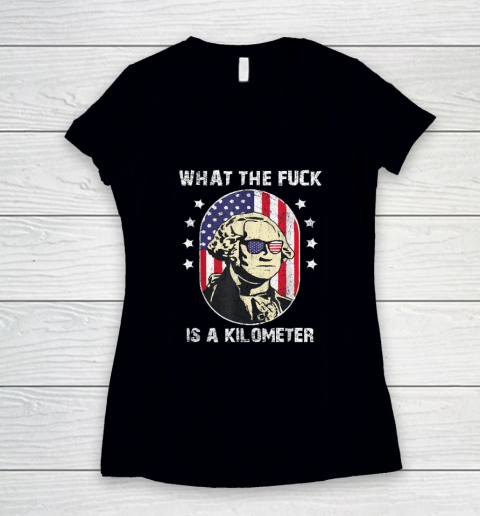 WTF What The Fuck Is A Kilometer George Washington Women's V-Neck T-Shirt