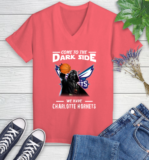 NBA Come To The Dark Side We Have Charlotte Hornets Star Wars Darth Vader Basketball Women's V-Neck T-Shirt 6