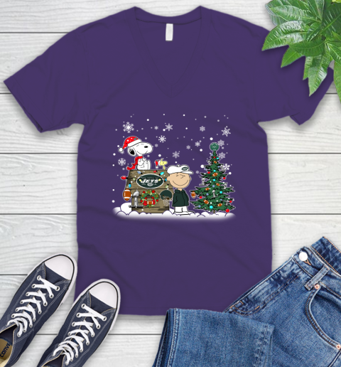 NFL New York Jets Snoopy Charlie Brown Christmas Football Super Bowl Sports V-Neck T-Shirt 9