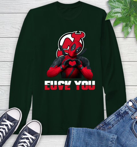 NHL New Jersey Devils Deadpool Love You Fuck You Hockey Sports Long Sleeve T-Shirt 7