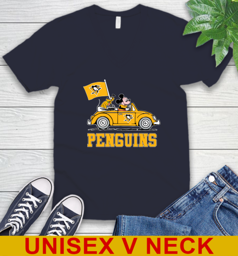 NHL Hockey Pittsburgh Penguins Pluto Mickey Driving Disney Shirt V-Neck T-Shirt 3