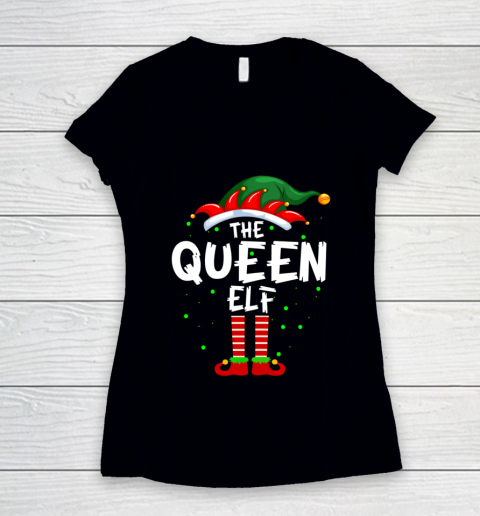 Womens The Queen Elf Family Matching Group Funny Christmas Pajama Women's V-Neck T-Shirt