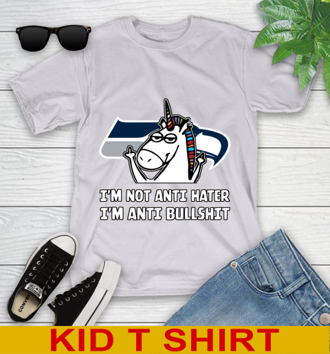 Seattle Seahawks NFL Football Unicorn I'm Not Anti Hater I'm Anti Bullshit Youth T-Shirt 5