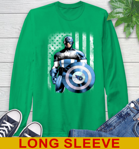 Tennessee Titans NFL Football Captain America Marvel Avengers American Flag Shirt Long Sleeve T-Shirt 8