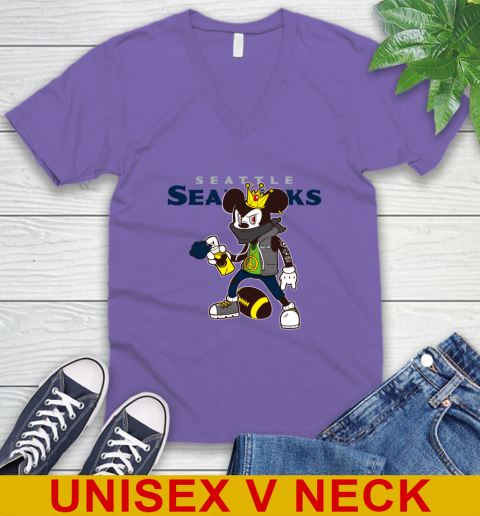 Seattle Seahawks NFL Football Mickey Peace Sign Sports V-Neck T-Shirt 9