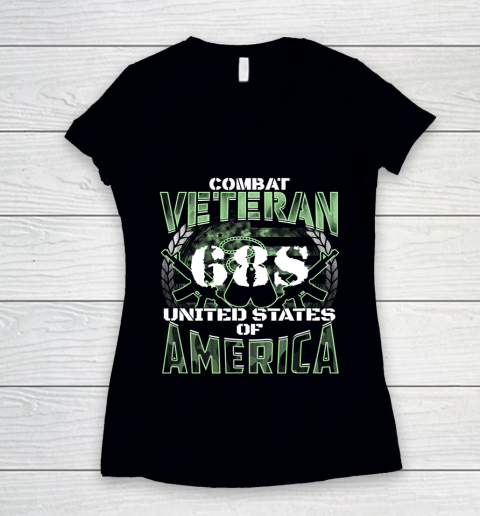 Veteran Shirt 68S MOS United States Combat Veteran Women's V-Neck T-Shirt