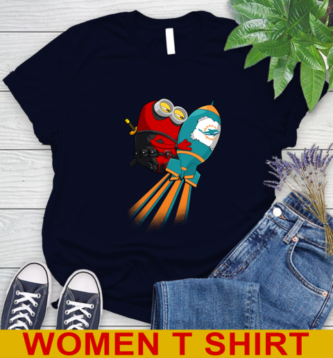 NFL Football Miami Dolphins Deadpool Minion Marvel Shirt Women's T-Shirt 2