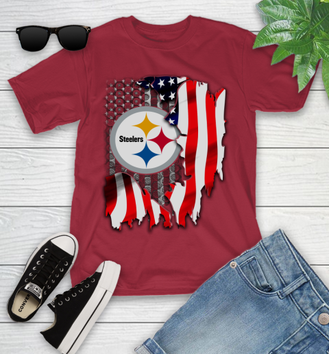 Pittsburgh Steelers NFL Football American Flag Youth T-Shirt 14