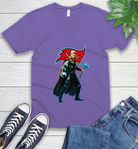 NFL Thor Avengers Endgame Football Tampa Bay Buccaneers V-Neck T-Shirt 9
