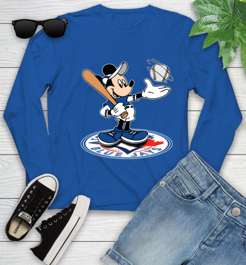 MLB Baseball Toronto Blue Jays Cheerful Mickey Disney Shirt Youth Long Sleeve 10