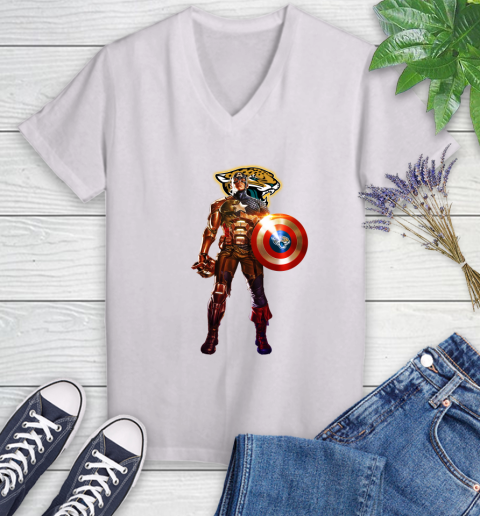 NFL Captain America Marvel Avengers Endgame Football Sports Jacksonville Jaguars Women's V-Neck T-Shirt