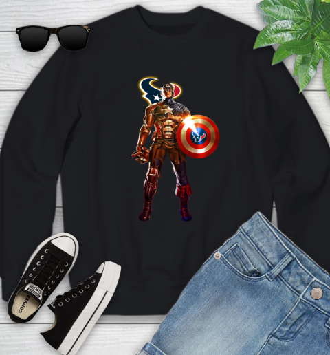NFL Captain America Marvel Avengers Endgame Football Sports Houston Texans Youth Sweatshirt 2