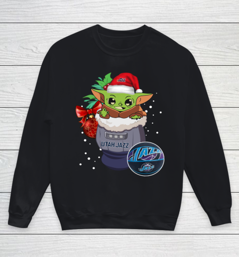 Utah Jazz Christmas Baby Yoda Star Wars Funny Happy NBA Youth Sweatshirt