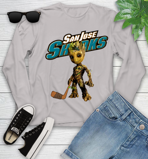 San Jose Sharks NHL Hockey Groot Marvel Guardians Of The Galaxy Youth Long Sleeve 12