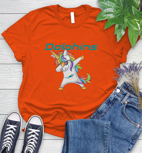 Miami Dolphins NFL Football Funny Unicorn Dabbing Sports Women's T-Shirt 4