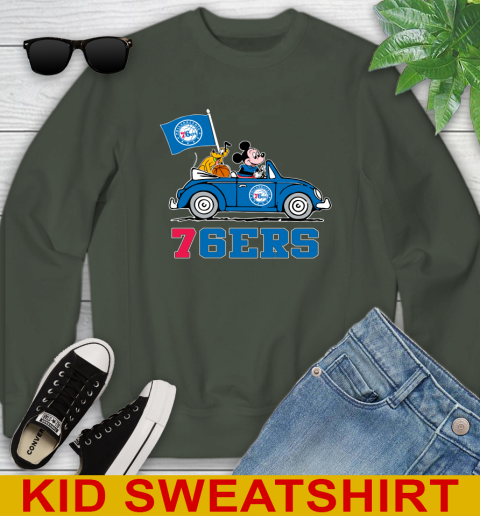 NBA Basketball Philadelphia 76ers Pluto Mickey Driving Disney Shirt Youth Sweatshirt 9