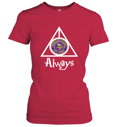 Always Love The Minnesota Vikings x Harry Potter Mashup NFL ruut always love the minnesota vikings x harry potter m ladies t shirt 20 front red