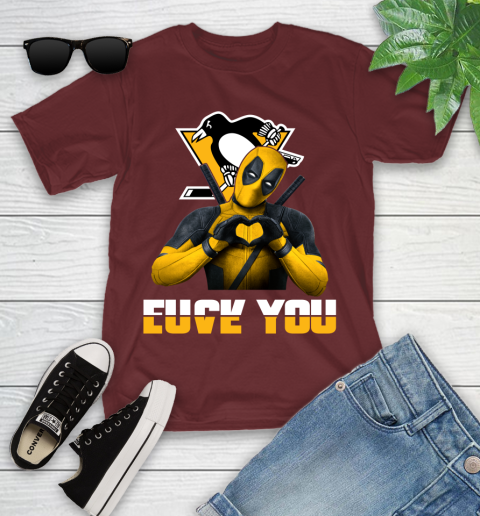 NHL Pittsburgh Penguins Deadpool Love You Fuck You Hockey Sports Youth T-Shirt 14
