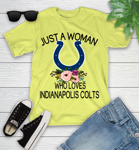 NFL Just A Woman Who Loves Indianapolis Colts Football Sports Youth T-Shirt 5