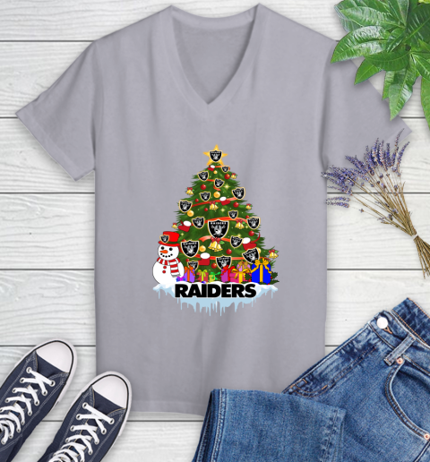 Oakland Raiders Merry Christmas NFL Football Sports Women's V-Neck T-Shirt 4