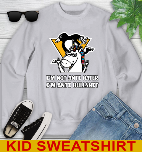 Pittsburgh Penguins NHL Hockey Unicorn I'm Not Anti Hater I'm Anti Bullshit Youth Sweatshirt 5 Pittsburgh Penguins NHL Hockey Unicorn I'm Not Anti Hater I'm Anti Bullshit Youth Sweatshirt - Image 5