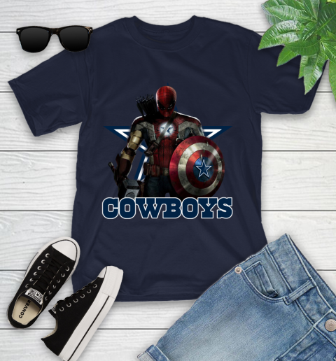 NFL Captain America Thor Spider Man Hawkeye Avengers Endgame Football Dallas Cowboys Youth T Shirt Tee For Sports