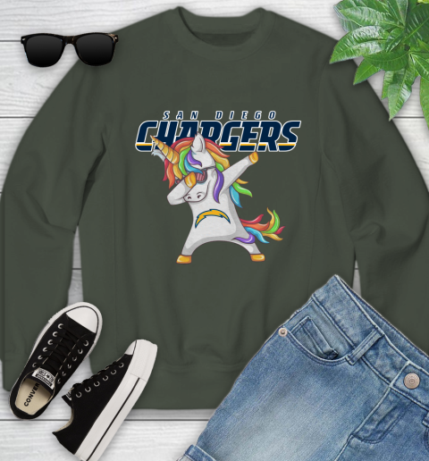 Los Angeles Chargers NFL Football Funny Unicorn Dabbing Sports Youth Sweatshirt 10