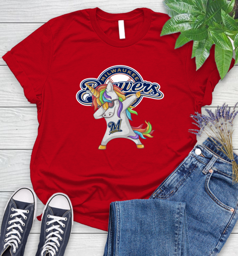 Milwaukee Brewers MLB Baseball Funny Unicorn Dabbing Sports Women's T-Shirt 9