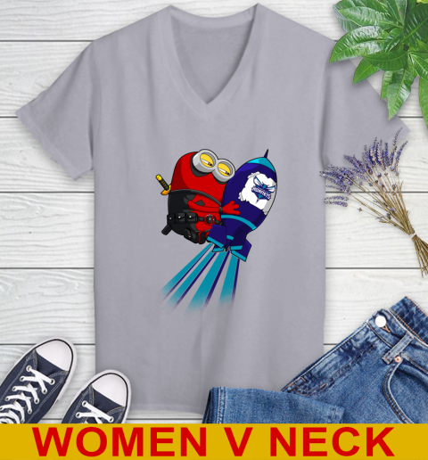 NBA Basketball Charlotte Hornets Deadpool Minion Marvel Shirt Women's V-Neck T-Shirt 4