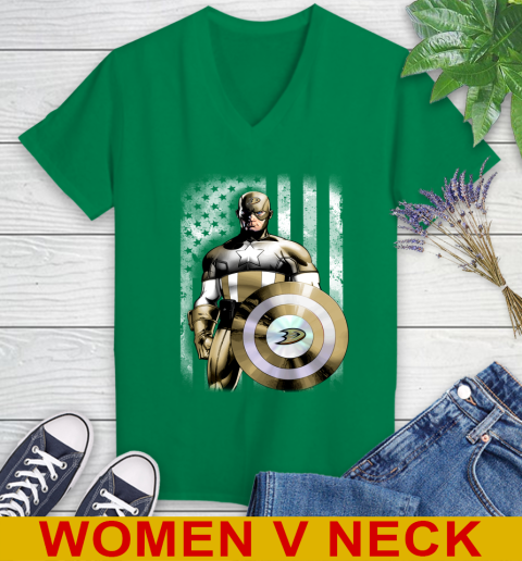 Anaheim Ducks NHL Hockey Captain America Marvel Avengers American Flag Shirt Women's V-Neck T-Shirt 5