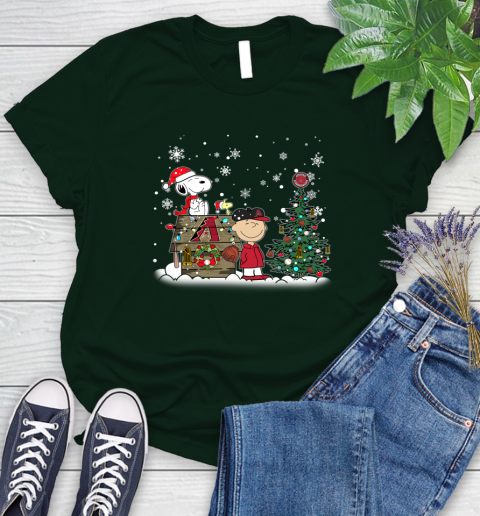 MLB Arizona Diamondbacks Snoopy Charlie Brown Christmas Baseball Commissioner's Trophy Women's T-Shirt 6