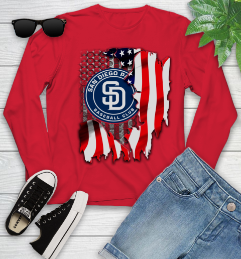San Diego Padres MLB Baseball American Flag Youth Long Sleeve 11
