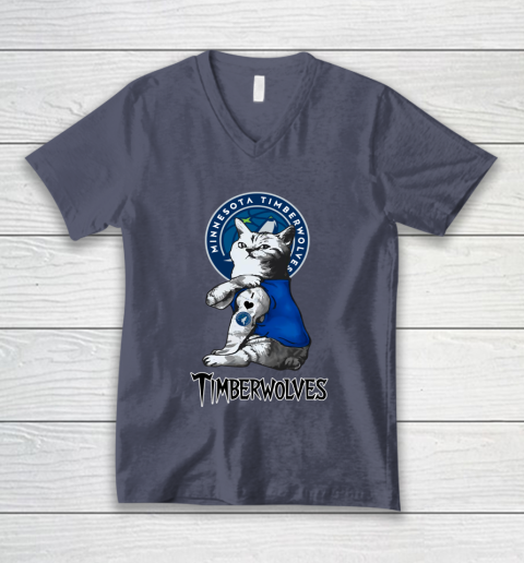 NBA Basketball My Cat Loves Minnesota Timberwolves V-Neck T-Shirt 7