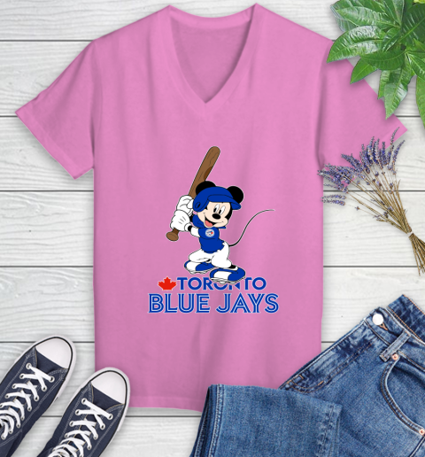 MLB Baseball Toronto Blue Jays Cheerful Mickey Mouse Shirt Women's V-Neck T-Shirt 12