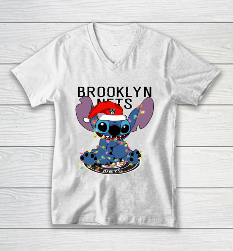 Brooklyn Nets NBA noel stitch Basketball Christmas V-Neck T-Shirt