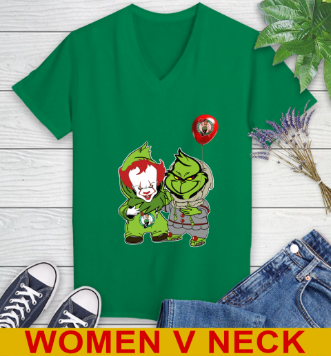 Boston Celtics Baby Pennywise Grinch Christmas NBA Basketball Women's V-Neck T-Shirt 6