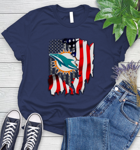 Miami Dolphins NFL Football American Flag Women's T-Shirt 14