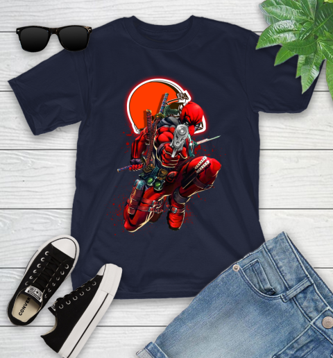 NFL Deadpool Marvel Comics Sports Football Cleveland Browns Youth T-Shirt 3